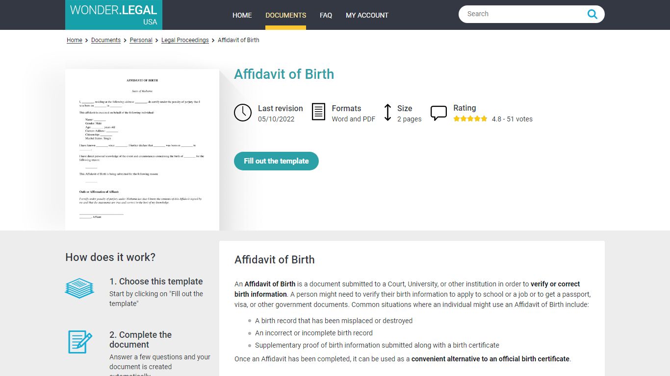 Affidavit of Birth - Sample, Template - Word & PDF